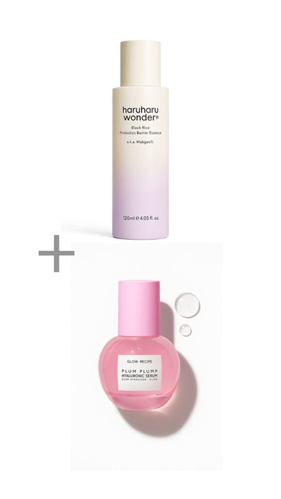 Haruharu Wonder Essence and Glow Recipe Plum Plum Serum — best GlamourTip duo for glowing skin.