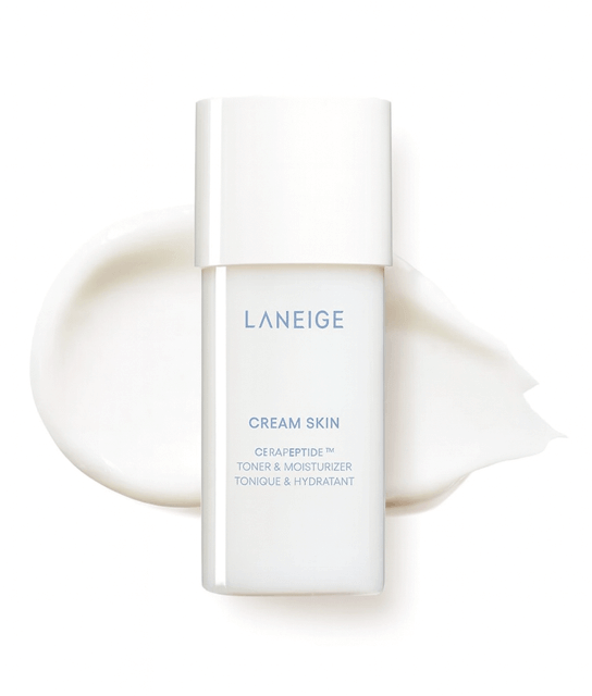 Laneige Cream Skin Toner & Moisturizer on white background with product smear behind — best for barrier support.