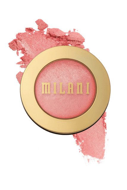 Milani baked powder blush compact in Dolce Pink — best powder blush for glowing skin.