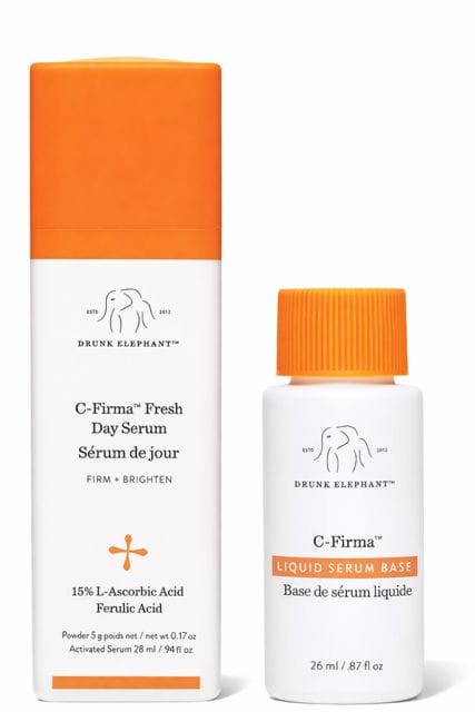 Drunk Elephant C-Firma Fresh Day Serum in white bottle with orange cap — best for lightweight hydration.