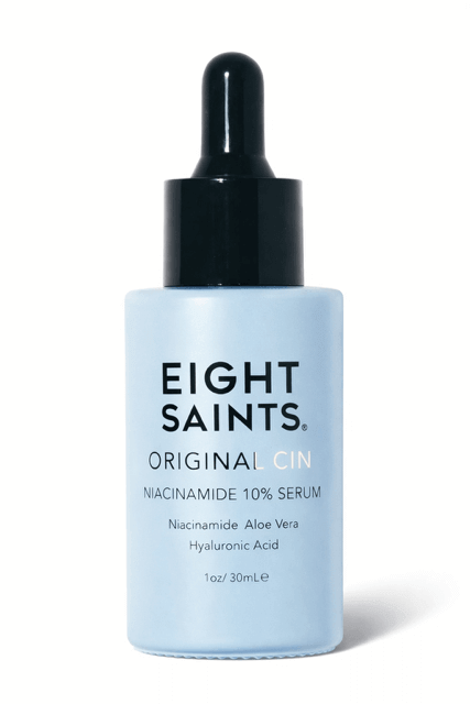 Eight Saints Original Cin, 10% Niacinamide Serum in blue bottle — antioxidant serum.