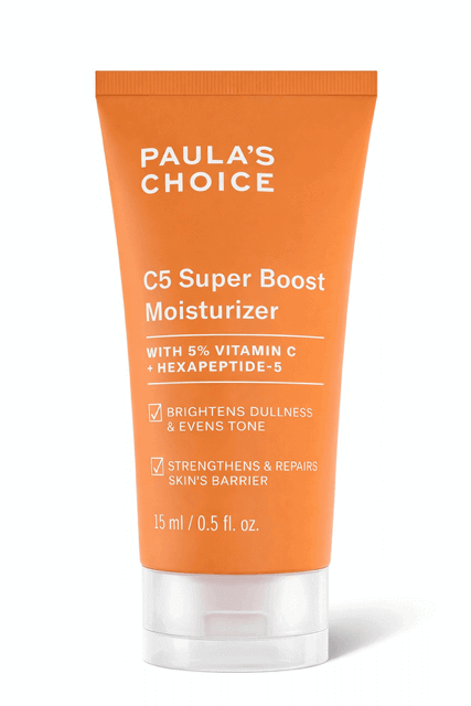 Paula's Choice C5 Super Boost Face Moisturizer in an orange bottle -- best for antioxidant routine.