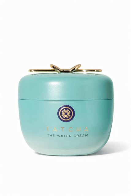 Tatcha The Water Cream in a blue jar — best lightweight moisturizer for non-greasy finish.