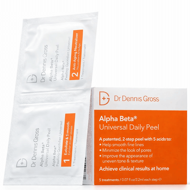Dr Dennis Gross Alpha Beta Universal Daily Peel for uneven skin tone.