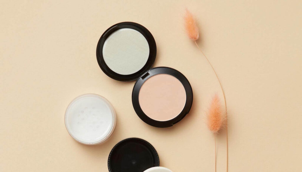 Setting Powders That Set Without Looking Heavy illustrated by set and powder compacts.
